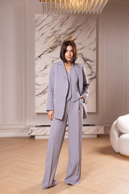 Three Piece Women Suit Soft Lilac Premium Crepe Lined Vest Jacket Trousers