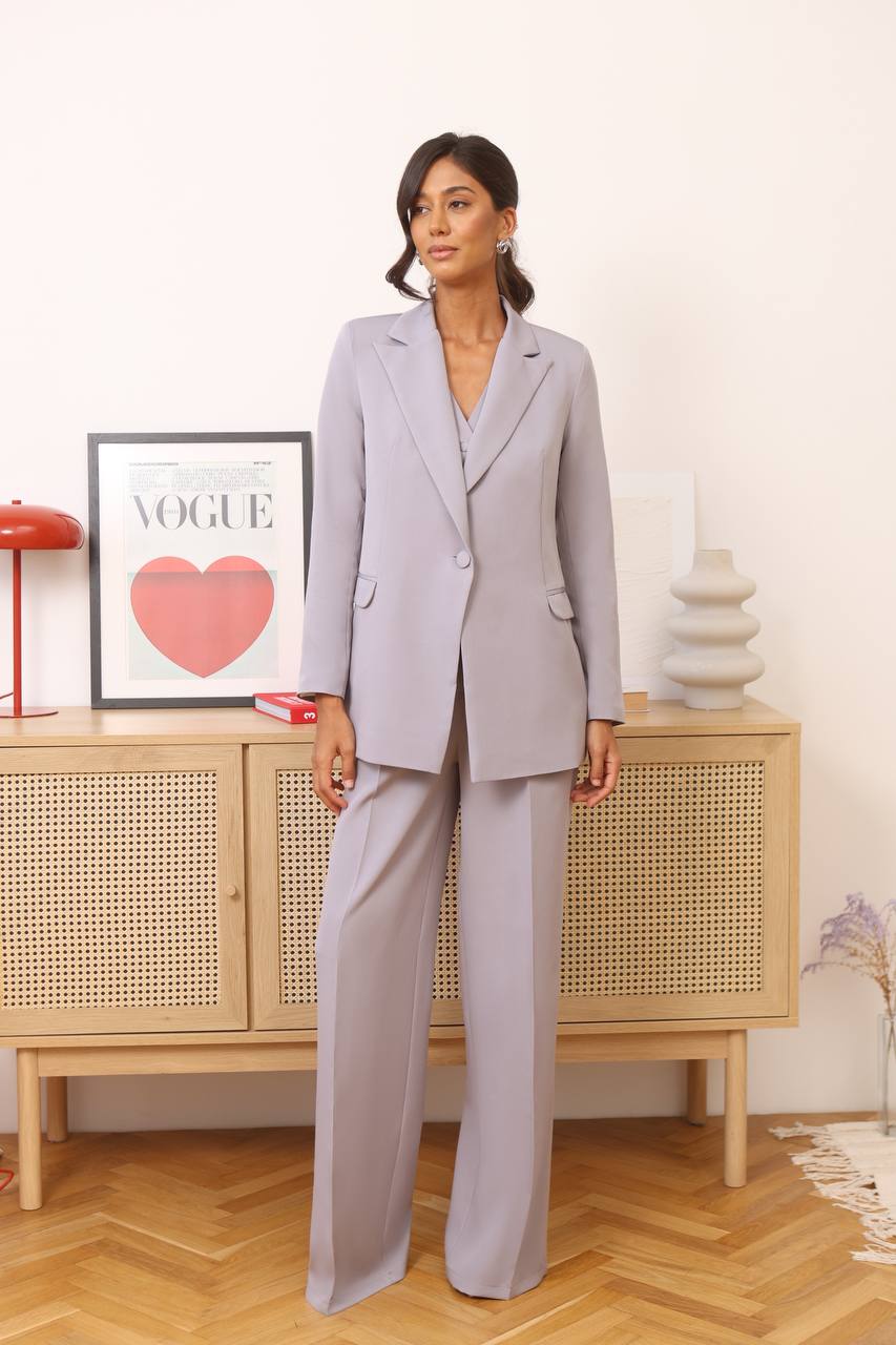 Three Piece Women Suit Soft Lilac Premium Crepe Lined Vest Jacket Trousers