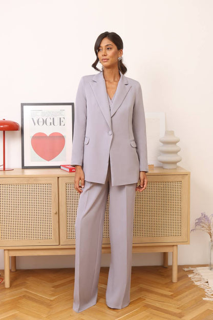 Three Piece Women Suit Soft Lilac Premium Crepe Lined Vest Jacket Trousers