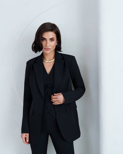 Womens Three-Piece Suit with Vest Diagonal Crepe Fabric
