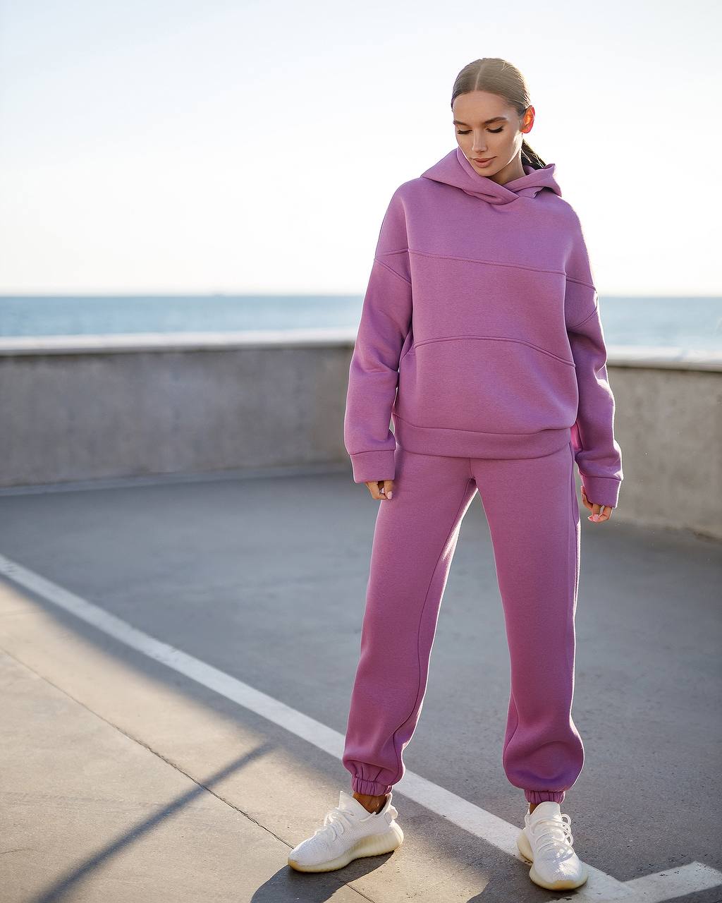 Women Purple Lux Triple Knit Fleece Suit with Double Layer Hood
