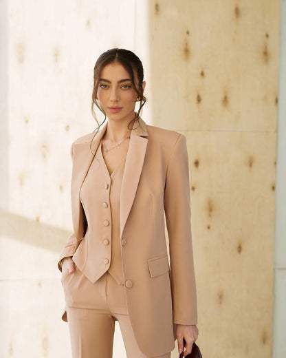 Women's Three-Piece Suit with Vest in Diagonal Suit Crepe Fabric