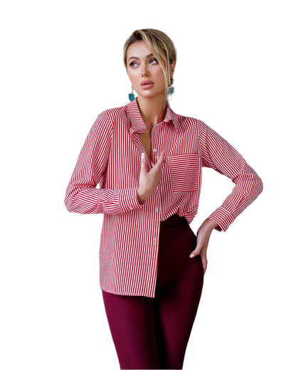 Womens Stylish Red and White Striped Shirt Long Sleeve