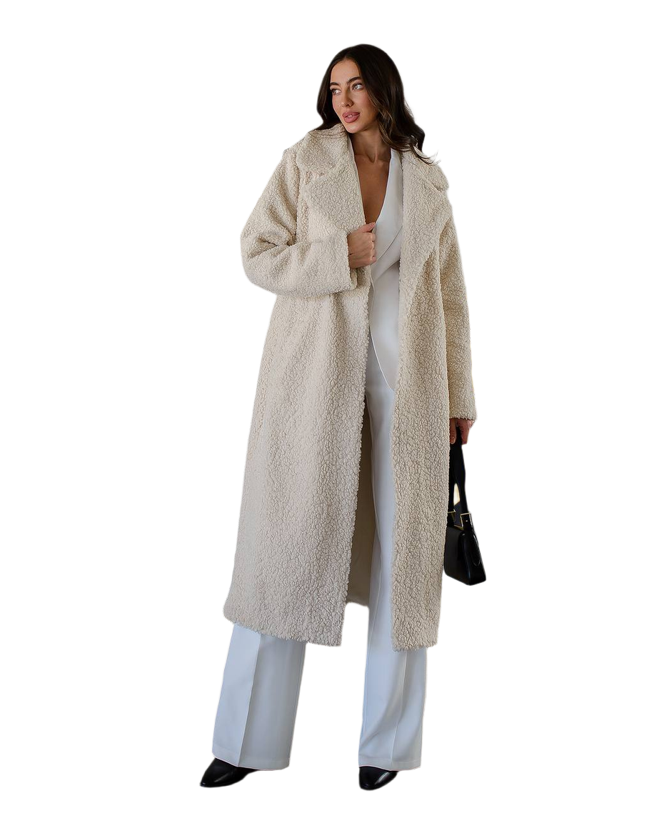 Womens Eco Sheepskin Faux Shearling Long Coat on Suede