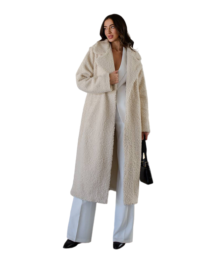 Womens Eco Sheepskin Faux Shearling Long Coat on Suede