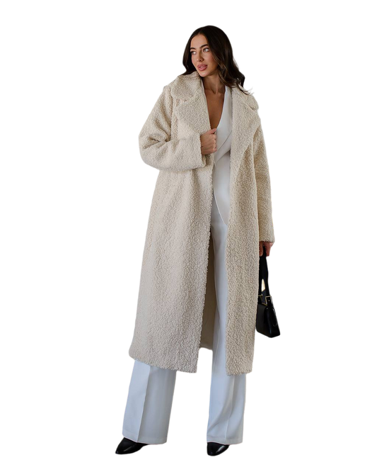 Womens Eco Sheepskin Faux Shearling Long Coat on Suede