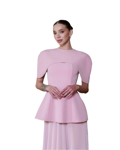Elegant Corset Dress Set with Cape in Premium Crepe and Chiffon