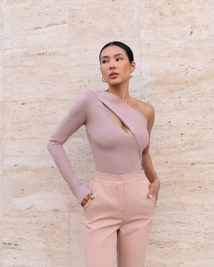 Womens One Sleeve Top with Cutout Dense Jersey Knit