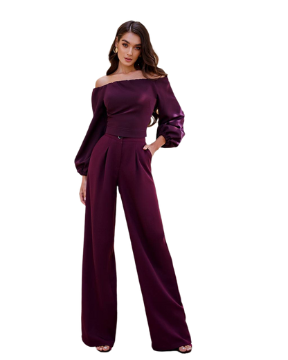 Wide Leg Trousers for Women in Suiting Diagonal Crepe