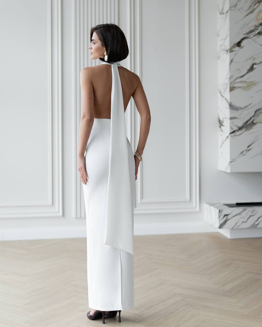 Premium Crepe Diagonal Evening Dress for Women