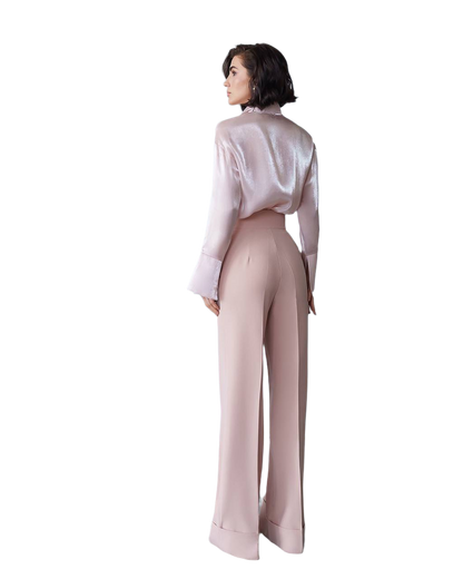 Premium Organza Blouse for Women in Black Milky Powder Pink