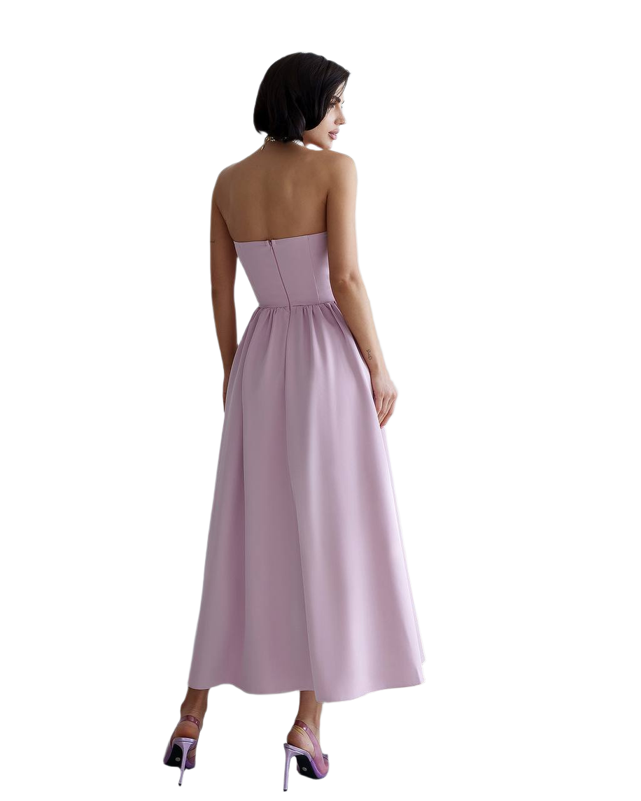 Strapless Midi Dress Women Premium Crepe Fabric Elegant Cocktail Dress