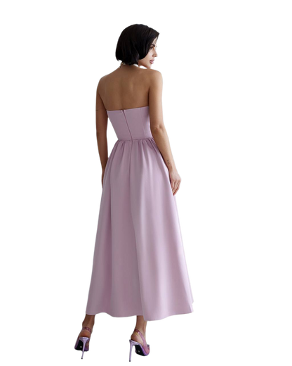 Strapless Midi Dress Women Premium Crepe Fabric Elegant Cocktail Dress