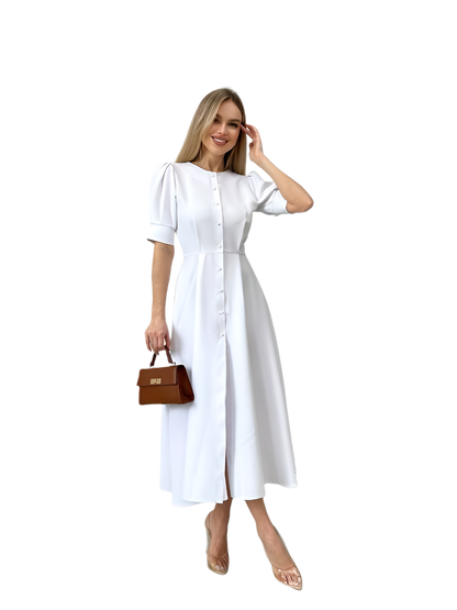 Elegant White Midi Dress Button-Front for Special Occasions