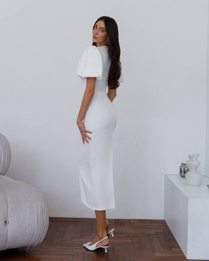 Elegant Midi Dress for Women in Premium Suiting Crepe