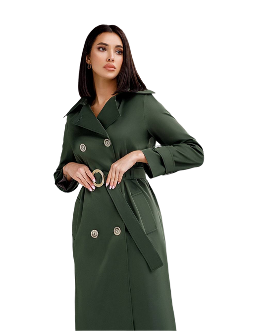 Elegant Trench Coat for Women - Stylish Cotton Long Coat with Belt