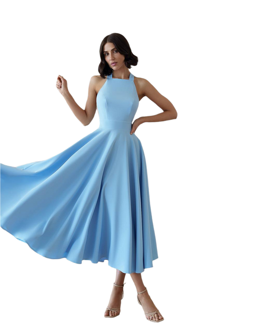 Elegant Midi Dress for Women in Premium Suit Crepe Diagonal Fabric