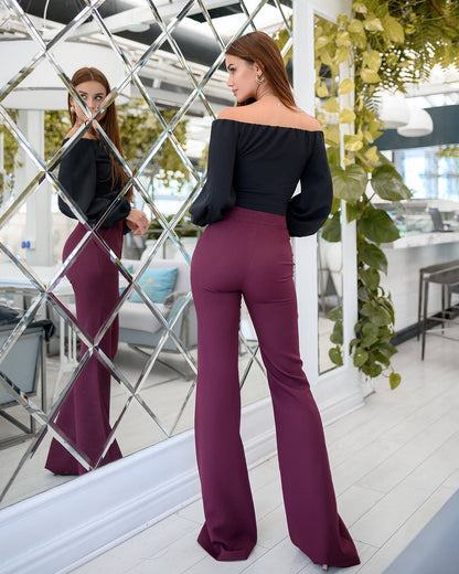 Womens Flared Trousers High Waist Wide Leg Pants
