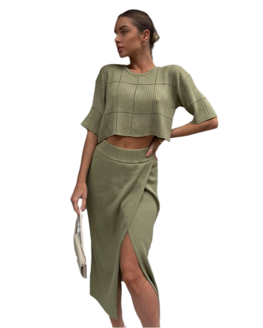 Womens Nika Cotton Viscose Suit with Skirt and Cropped Top