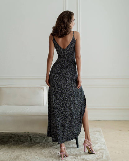 Elegant Printed Silk Strappy Dress for Women