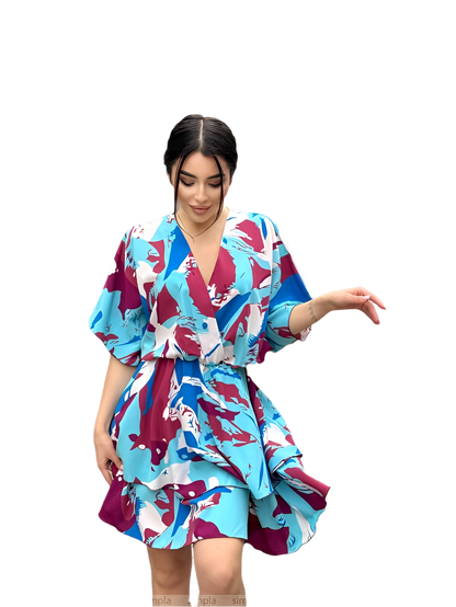 Bright Color Mini Dress Silk Soft Fabric