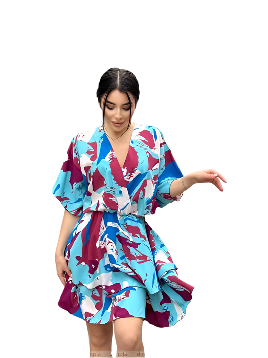 Bright Color Mini Dress Silk Soft Fabric