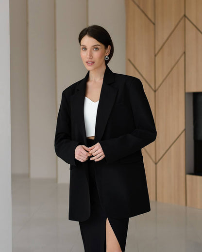 Oversize Black Blazer for Women Premium Suiting Crepe