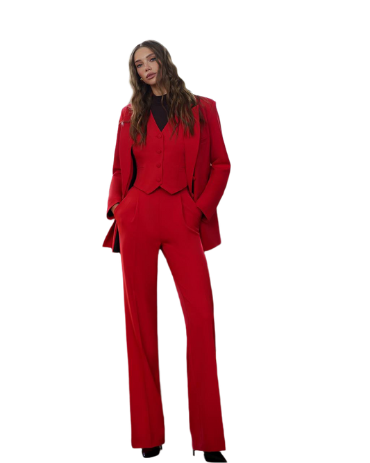 Women Red Three-Piece Suit Premium Crepe-Diagonal Fabric