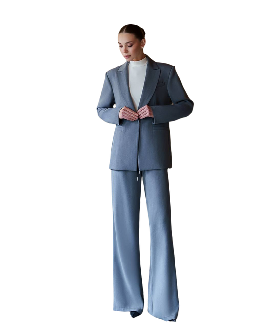 Womens Grey Viscose Blend Suit Blazer and Trousers
