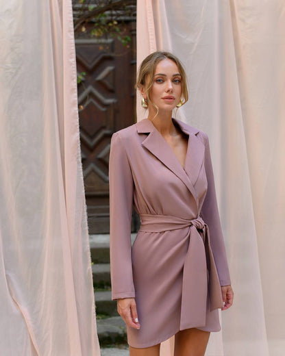Elegant Women's Suit Crepe Diagonal Dress with Waist Tie