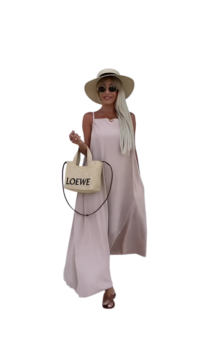 Lightweight Soft Fabric Summer Maxi Dress with Pockets and Waist Tie