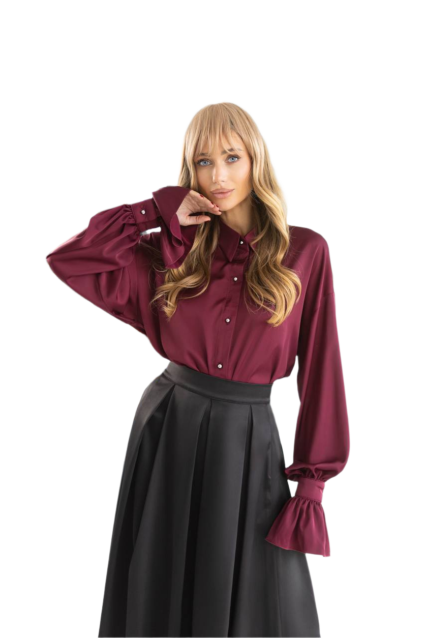 Premium Quality Silk Shirt for Women in Marsala and Beige