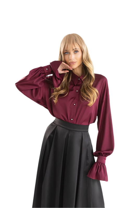 Premium Quality Silk Shirt for Women in Marsala and Beige