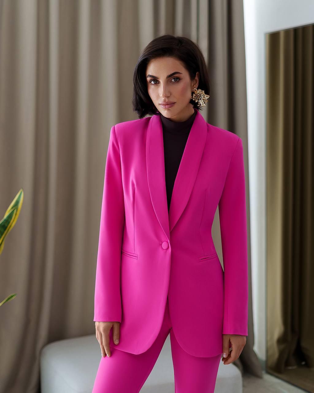 Womens Pink Suit with Lined Blazer and Flared Pants