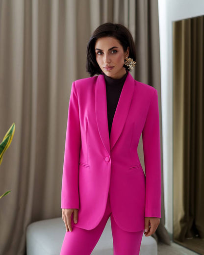 Womens Pink Suit with Lined Blazer and Flared Pants