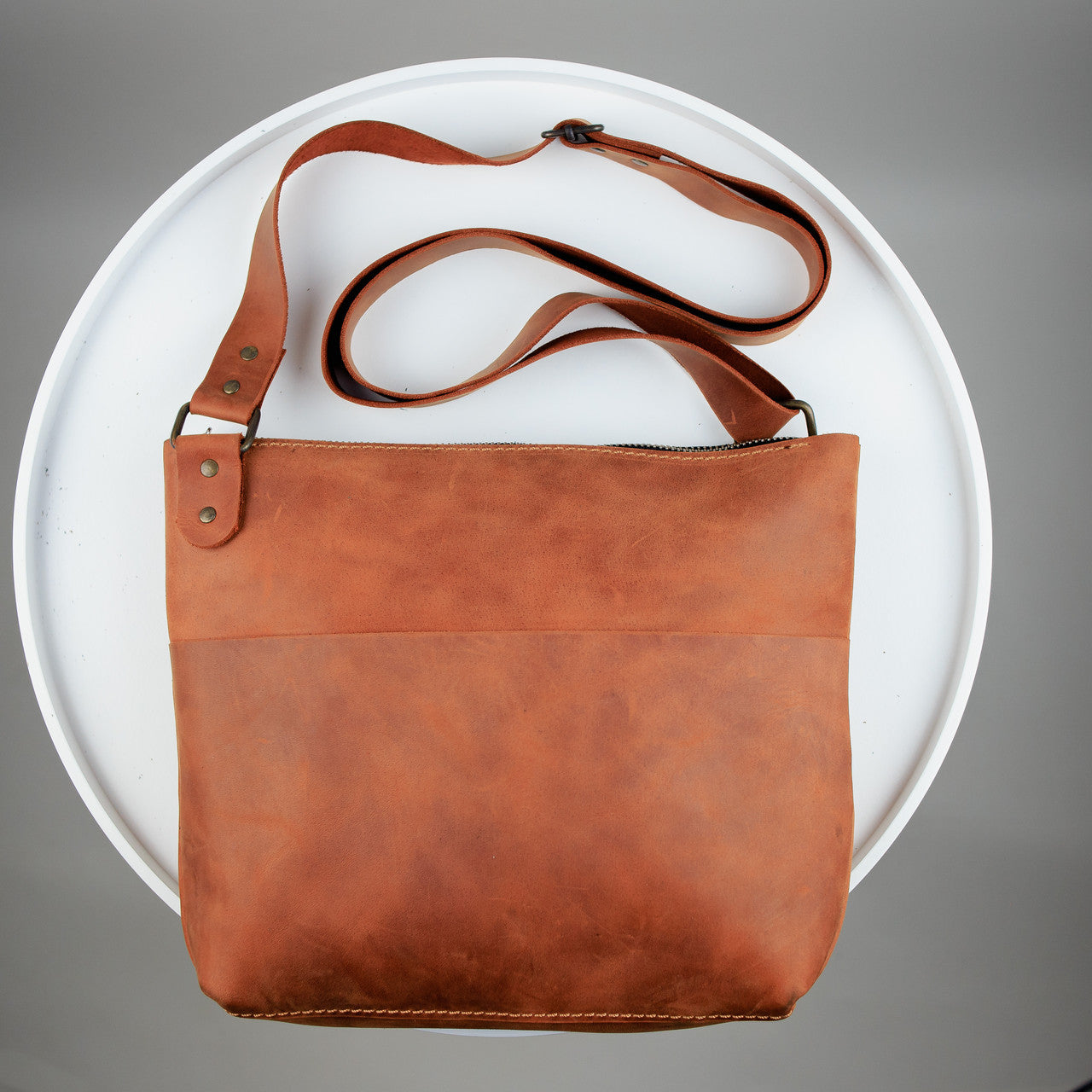Handmade Mens Brown Crazy Horse Leather Crossbody Messenger Bag