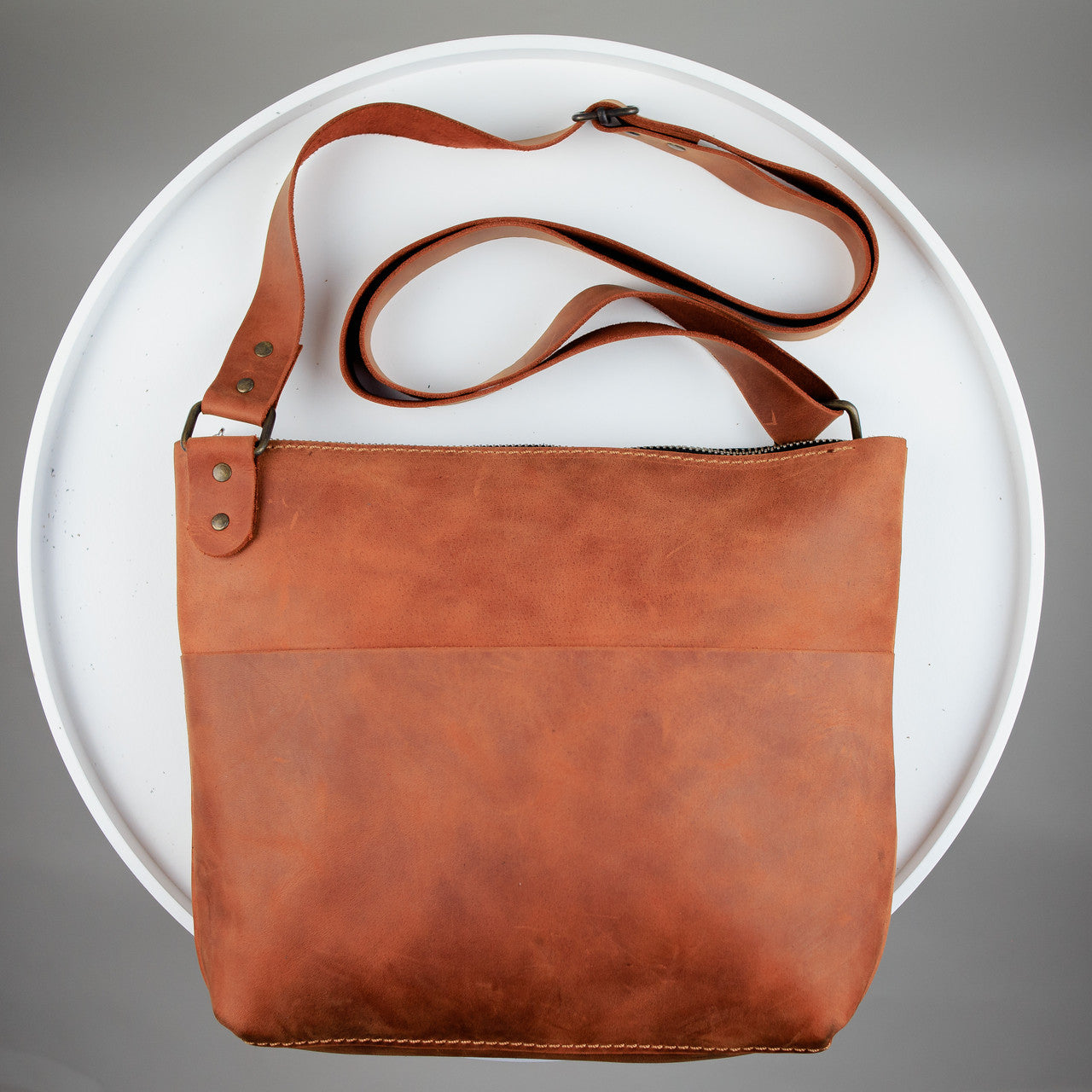 Handmade Mens Brown Crazy Horse Leather Crossbody Messenger Bag