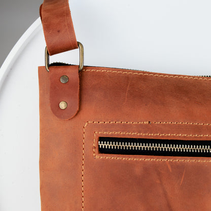 Handmade Mens Brown Crazy Horse Leather Crossbody Messenger Bag
