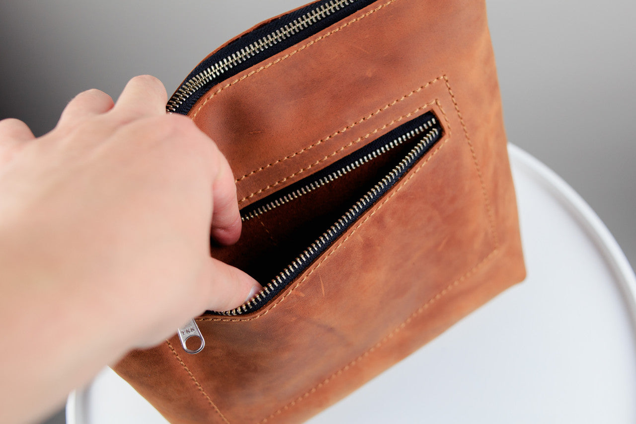Handmade Mens Leather Messenger Bag Brown Crazy Horse Leather