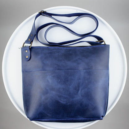 Handmade Mens Blue Crazy Horse Leather Shoulder Bag Messenger Crossbody