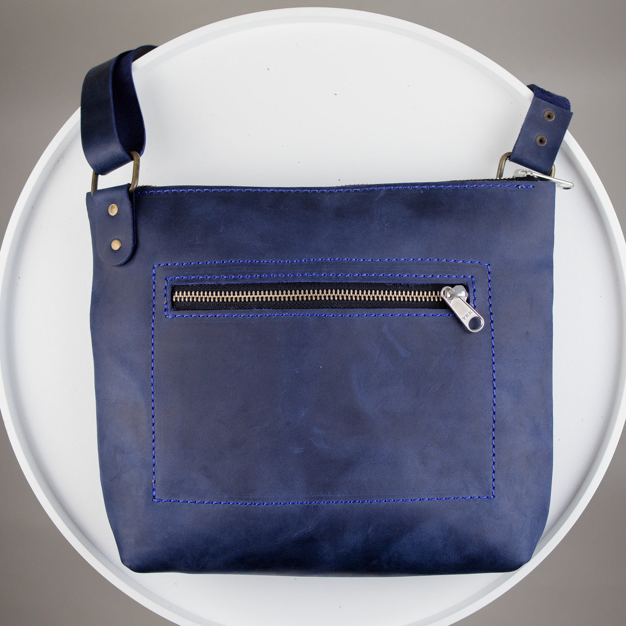 Handmade Genuine Leather Mens Messenger Bag Blue