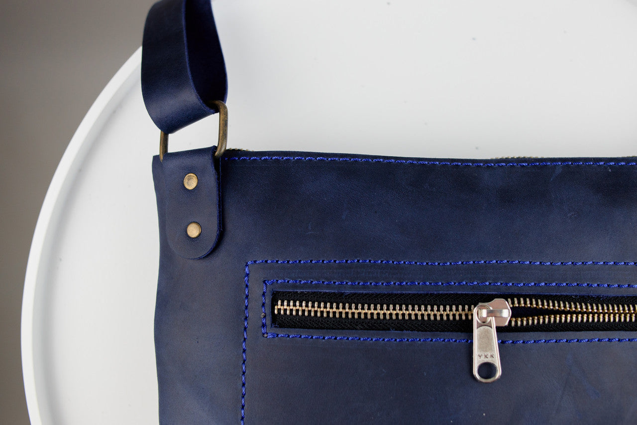 Handmade Genuine Leather Mens Messenger Bag Blue