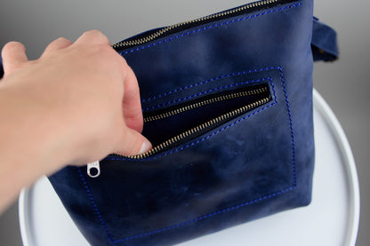 Handmade Genuine Leather Mens Messenger Bag Blue