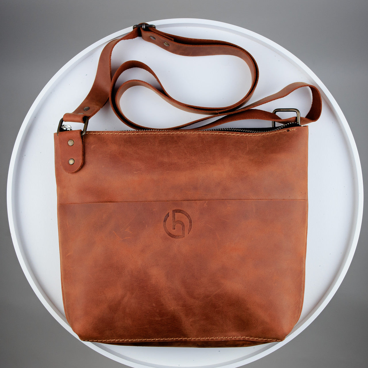 Handmade Mens Leather Messenger Bag Brown Crazy Horse Leather