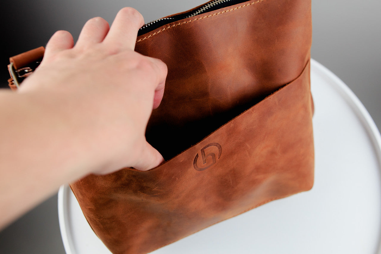 Handmade Mens Leather Messenger Bag Brown Crazy Horse Leather