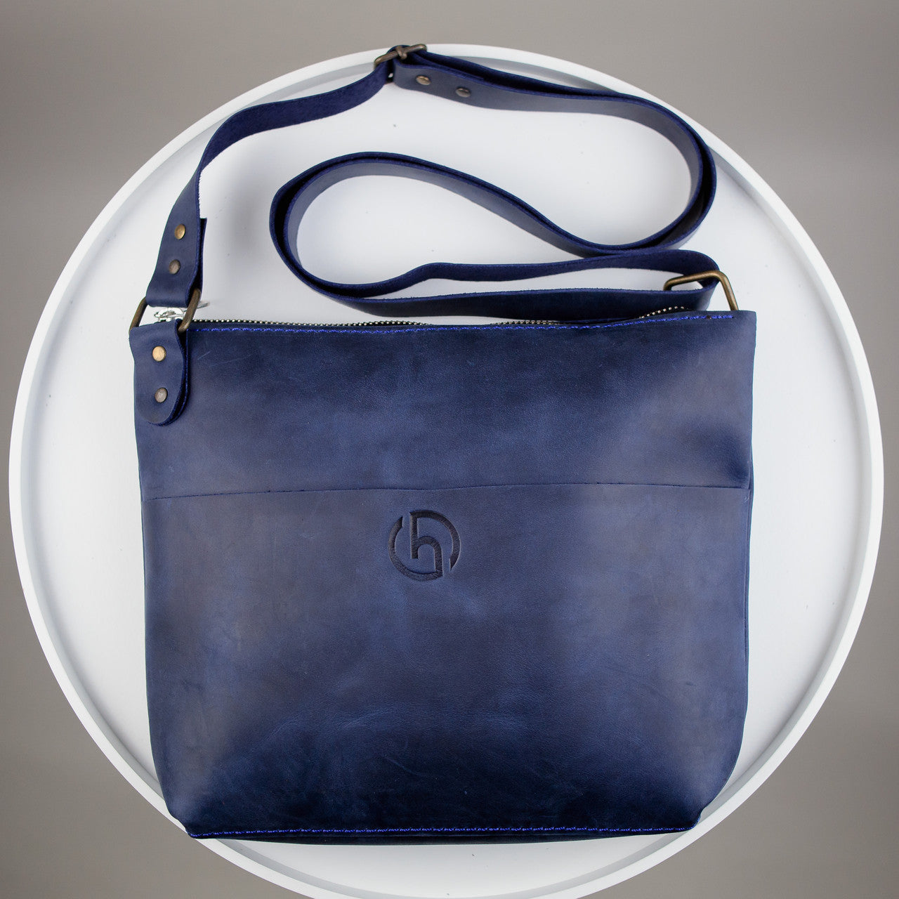 Handmade Genuine Leather Mens Messenger Bag Blue
