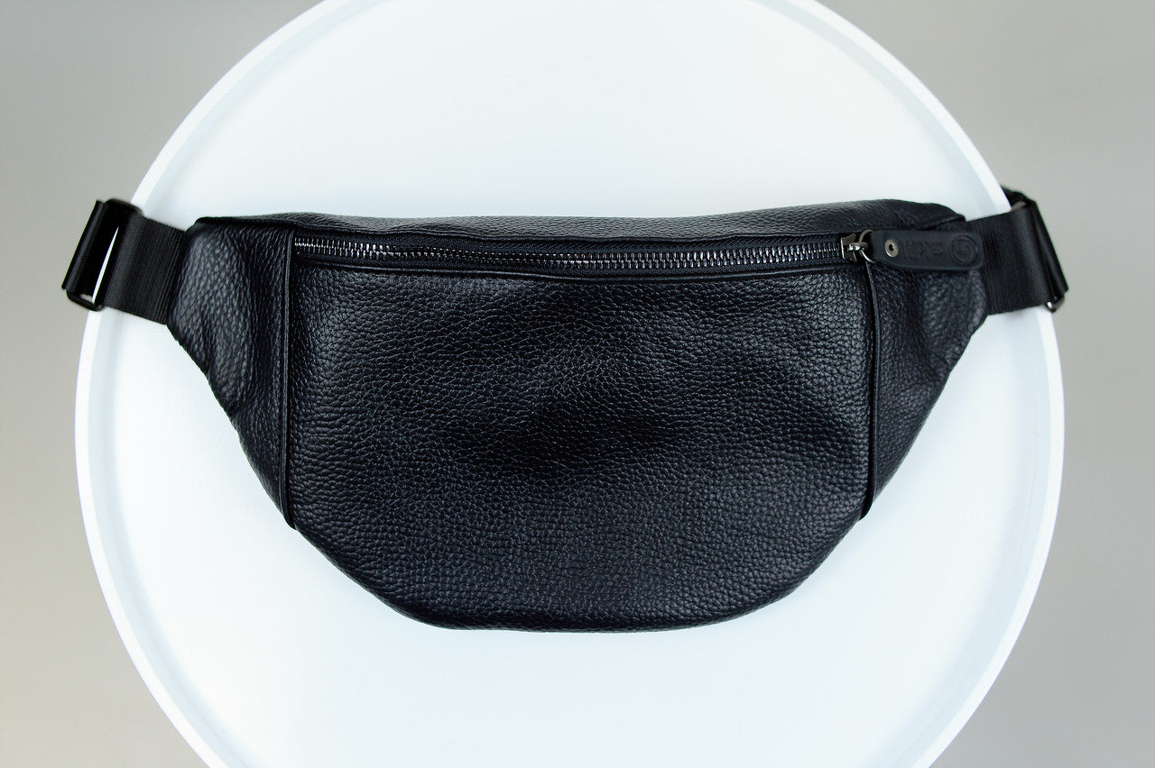 Handmade Mens Leather Banana Waist Bag Black Genuine Leather Fanny Pack