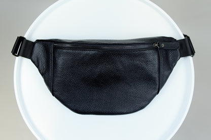 Handmade Mens Leather Banana Waist Bag Black Genuine Leather Fanny Pack