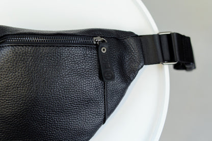 Handmade Mens Leather Banana Waist Bag Black Genuine Leather Fanny Pack