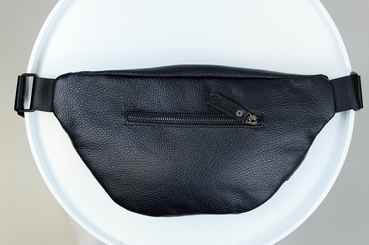 Handmade Mens Leather Banana Waist Bag Black Genuine Leather Fanny Pack